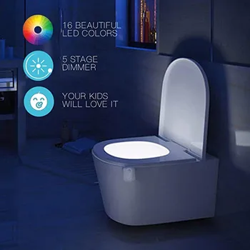 16 Spalvų Smart PIR Judesio Jutiklis Tualeto Sėdynė Naktį, Šviesos, atsparus Vandeniui Apšvietimas unitazo LED Luminaria Lempos WC Tualeto Šviesos