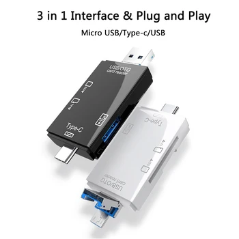 2-Lizdas Atminties Kortelių Skaitytuvas Adaptador OTG USB2.0 / TIPAS-C / Micro Usb All In 1-TF, SD Kortelių Mobilusis Telefonas Adapteriai