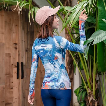 2020 Naujas Bėrimas apsaugas apsaugos nuo saulės Nardymo ilgomis Rankovėmis maudymosi kostiumėlį Aukštos Kokybės Rashguard moterų Hidrokostiumą, banglentės, marškinėliai, rankovės
