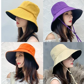 2021 Nauja Bucket Hat Pavasario Vasaros Platus Kraštų Saulės Skydelis Skrybėlės Moterims Panamos Rinktinėje Dvi Pusės Dėvėti Sulankstomas Nešiojamų Lauko Kibirą Bžūp