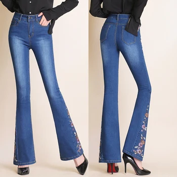 2021 naują stilių moterų siuvinėti džinsai stretch džinsai moterų varpas nuosėdos moteriškos kelnės aukštu juosmeniu liesas džinsus stree