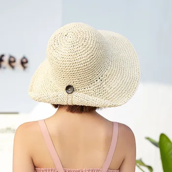 202103-YZ naujas vasaros RANKŲ darbo popieriaus žolės mygtuką kartus kraštų skėtį nuo saulės laisvalaikio lady saulės bžūp moterų laisvalaikio skrybėlę