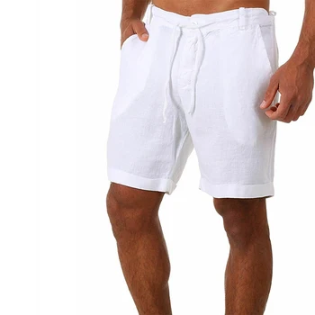 2021new vyriški medvilniniai skalbiniai šortai vientisos spalvos jungiamąją Kelio Ilgis atsitiktinis lino šortai vyrų vasaros sporto Paplūdimio Šortai vyrams