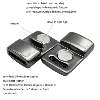3 rinkiniai Blizgios Juodos spalvos Lenkta Magnetinio Uždarymo Butas Apyrankės Užsegimas Priėmimo Papuošalai Tiekimo Odos Juostelės Klijų 10mmx2mm Vidinės Skylės