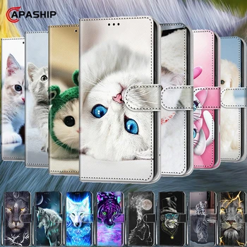 3D Animacinių filmų Gyvūnų Piniginės Flip Case For Samsung Galaxy A6 A7 A8 A9 2018 A750 Atveju Odos Padengti A2 Core A3 A5 orlaivį a310 A510 Atvejais
