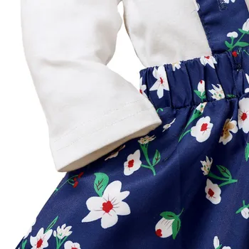 3pcs Naujausias Vasaros Baby Girl Sijonai Nustatyti ilgomis Rankovėmis Kietas Romper+Gėlių Spausdinti Dirželis Suspender sijonas+Lankelis Laisvalaikio Apranga
