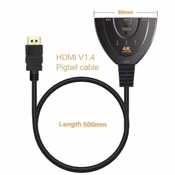 4K*2K 3D Mini 3 Port HDMI suderinamus 1.4 b 4K Switcher Splitter Iš Port Hub 1080P 3 in 1 DVD HDTV Xbox PS3, PS4 Paketas 1