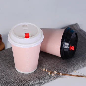 50pcs Rožinė vienkartiniai kavos puodelį karšto gėrimo pieno arbata storio popieriaus puodeliai su dangteliais prekybos namų anti-plikymo pakuotės puodeliai