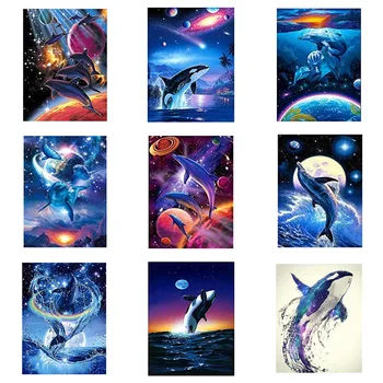 5D Diamond Tapybos Rinkinių Suaugusiems Banginių, Delfinų,Deimantų Meno Galaxy Planet, Animal kalnų krištolas Amatų Drobė Namų Sienų Dekoras