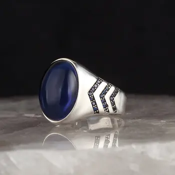 925 Sterlingas Sidabro Rankų darbo Žiedas su Ovalo formos Raw Blue Cirkonis Akmuo, Pagamintas Turkijoje