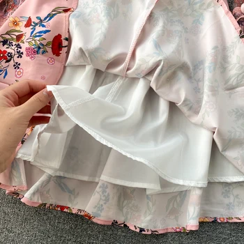 Aukštos Juosmens Pavasario Boho Embridery Šalis-Line Print Gėlių Suknelės Moterų Nėriniai 2021 Suknelė Derliaus Rudenį Elegantiškas Chalatas Ilgomis Rankovėmis