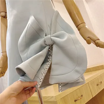 Aukštos klasės užsakymą 3D Didelis Bowknot kalnų krištolas Deco Mini Suknelės, Šaliai, Vestidos De Mujer V-kaklo, Rankovių Backless Padalinta Suknelė