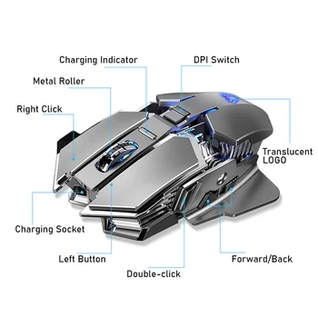 AULA SC300 2.4 G Bevielio Įkrovimo Pelės 4 Spalvų RGB Žaidimų Pelės Auto jutimo Smart Miego Ergonomiškas Optika, skirta 