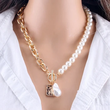 Baroko Perlas Metalo Žavesio Karoliai, Pakabučiai Choker Mados Grandinės Perlų Vėrinį Moterų Gyvatė Grandinės Juvelyrikos