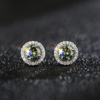 BOEYCJR S925 Turas 0.5/1ct žalia Moissanite VVS1 Fine Jewelry Diamond Stud Auskarai Su nacionalinės sertifikatą Moterims