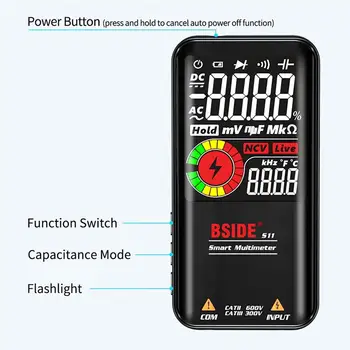 BSIDE Multimetras S11 Spalvotas LCD 9999 Skaičiuoja Skaitmeninis Multimetras su Įkraunama Baterija, 