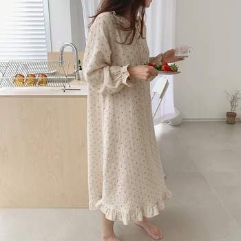 CBAFU vyšnių nightgowns moterų namų chlothes peter pan apykaklės saldus sleepdress ilgomis rankovėmis pavasarį, rudenį nightdress vestidos M703