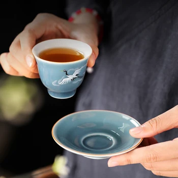 CHANSHOVA 40ml Kinų stiliaus žydros spalvos Keramikos mažas kavos puodelis lėkštė nustatyti teacup nustatyti Geriamojo Indai Kinijos Porceliano H445