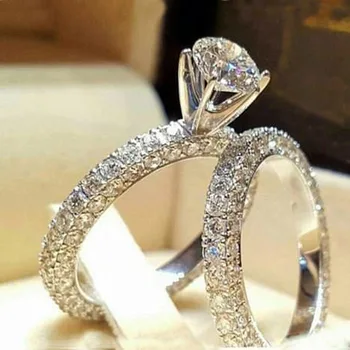 Crystal Moterų Cirkonis Vestuvių Žiedas Mados Sidabro Spalva Balta Nuotakos Rinkiniai Papuošalų Žada Meilę, Sužadėtuvių Žiedai Moterims