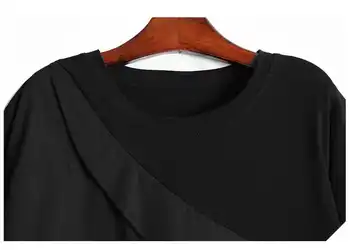 [EAM] Moterys Black Modelio Spliced Nereguliarus Didelis Dydis, T-shirt Naujas Apvalios Kaklo trumpomis Rankovėmis Mados Banga Pavasario Vasaros 2021 1DD9728