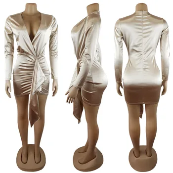 Elegantiškas Mados Moterų Ilgomis Rankovėmis Giliai V-Kaklo Megztinis Suknelė Ponios Pavasario Bodycon Slim Trumpas Mini Pieštuku Suknelės Moterims Suknelė 2021
