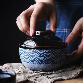 FANCITY Japoniško stiliaus keramikos, rankomis dažyti troškinys puodą, paukščio lizdą, desertas, virtos kiaušinių puodą, sriuba, troškinys dubenį, puodą su dangčiu,