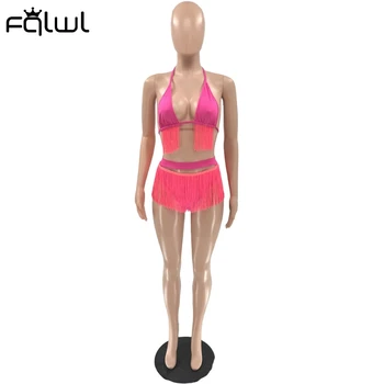 FQLWL Seksuali Raudonos maudymosi kostiumėlį Paplūdimio Drabužiai Vasaros Apkarpyti Viršūnes Šortai Tinka Tvarstis 2 Gabalas Bikini Rinkiniai, Ponios Klubo Šalis, Maudymosi Kostiumą