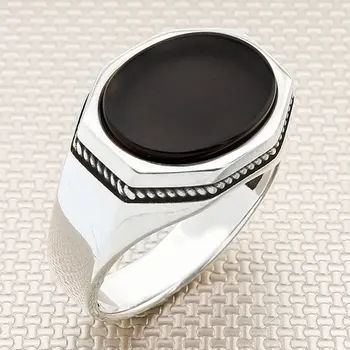 Garantuotas aukštos kokybės vyriški žiedas 925 sidabro Onikso Specialus pasiūlymas ribotą laiką Įsigyti du gabalus ir gauti trečias nemokamai