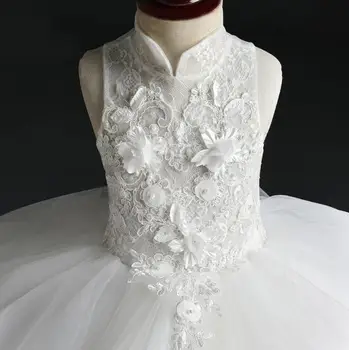 Glizt Ilgos Užpakalinės Baltos spalvos Nėrinių Pirmosios Komunijos Suknelė Gėlių Tiulio Kamuolys Suknelė Mergaitėms Inscenizacija Suknelė 