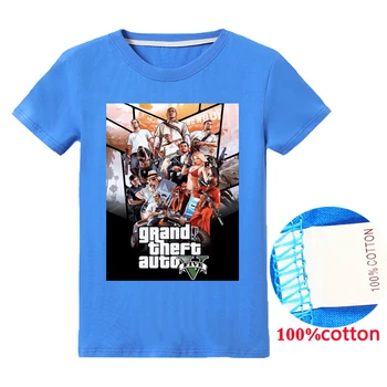 Grand Theft Auto Žaidimo GTA 5Summer Vaikų Marškinėliai Berniukui Karikatūros Kietas Atspausdintas Trumpas Rankovės Mergina Medvilnės Megztinis Viršuje Vaikams Drabužių
