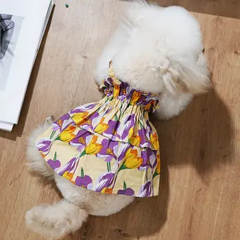 Gėlių suknelė naminių šunų Drabužius Spausdinti Orui Aprangos šunys Super mažas Kostiumas mielas plonas Čihuahua vasaros violetinė mergaitė mascotas