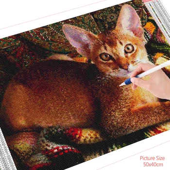 HUACAN kvadratiniu Diamond Tapybos Katė 5D Gyvūnų Diamond Siuvinėjimo Kryželiu Namų Puošybai Rankų darbo Dovana