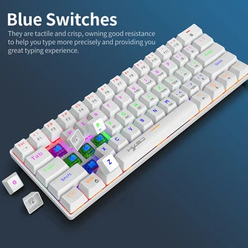 HXSJ V900 Laidinio 61-key Kompaktiška Mechaninės Klaviatūros RGB Apšvietimu ir Klaviatūros N-raktas Virtimo Mėlyna Switch Double Shot Keycaps, Juoda