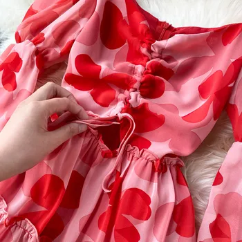 Ilgomis Rankovėmis Elegantiškas Šalis Kietas Prik Prabangūs Suknelė Rudenį Spausdinimo Pavasario Aukšto Juosmens-Line Suknelės Moterims Derliaus Kilimo Ir Tūpimo Tako 2021