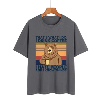 Išgerti Kavos Lokys T-Shirt Mados Atsitiktinis Palaidų Trumpomis Rankovėmis Vasarą Medvilnės Tees Viršūnės
