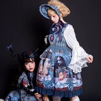 Japonijos kawaii girl saldus lolita suknelė retro spausdinimo nėrinių viktorijos rūmų suknelė gotikos bowknot lolita jsk loli jsk cos