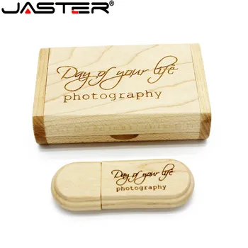 JASTER 1PCS nemokamai logotipą lazerinis graviravimas mediniai+Box pendrive 4GB 8GB 16GB 32GB 64GB USB Flash Drive fotografijos dovana