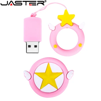 JASTER Naujų Animacinių filmų USB flash diskas 128GB Mielas rožinis žvaigždės Pen ratai Dovanos mergaitėms gražus girly širdies klavišą grandinės žiedas Pendrive