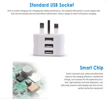 JK Sienos Kištukas Galia 3-pin Plug Įkroviklis Adapteris Su 3 USB Mobiliojo Telefono Tablečių Mobiliojo Telefono Adapterius, Keitiklius,