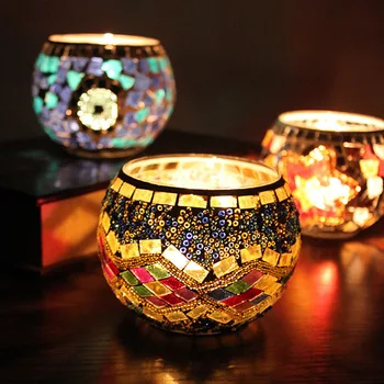 JOYLOVE Europos Stiliaus Rankų darbo Mozaika, Stiklo, Žvakių Laikiklis Romantiška Vakarienė Žvakių šviesoje Baras Dekoravimas Ornamentais