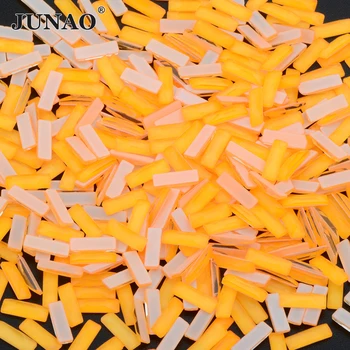 JUNAO 50pc 2.5x9mm Neoninės Oranžinės Spalvos Stiklo kalnų krištolas Flatback Kristalų, Brangakmenių 3D Nagų Akmenys Klijai Ant Masės Aplikacijos