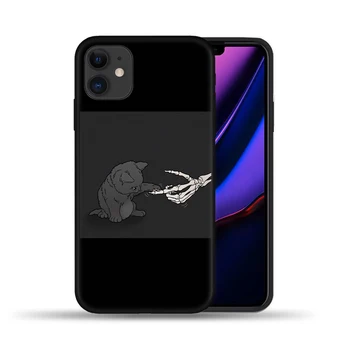 Juokinga Cute Kačių ir Skeletas Kaukolės Telefono dėklas Skirtas iPhone 11 12 Pro Max 6S 7 8 Plus X XS XR 5S SE 2020 12Mini Juodas Silikoninis Dangtelis