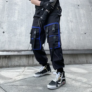Juostelės Multi Kišenės Krovinių Kelnės Vyrams Harajuku Atsitiktinis Kelio Kelnių Hip-Hop Streetwear 2021 Haremo Kelnės Poilsiu Vyrų Sweatpants