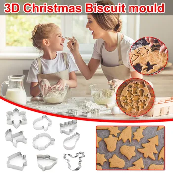 Kalėdų Cookie Cutter 3D Formos, Įrankiai, Nerūdijančio Plieno, 9 Gabalas Virtuvės Sausainių Tortas Desertas Pelėsis 