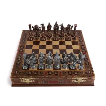 Karališkoji Britų Armijos Antikvariniai Vario Metalo Šachmatų Rinkinį,Rankų darbo Kūrinių,Gamtos Kietų Medinių Šachmatų Lenta, laikymo Viduje Karalius, 8 cm