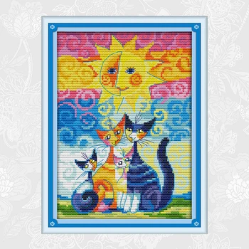 Katės po saule Modelius Kryželiu rinkiniai Atspausdinta Drobė Siuvinėjimui spalvingas miesto kačių 
