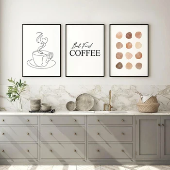 Kavos Puodelis Abstraktus Piešinys Menas Spausdinti Juoda Balta Minimalistinio Plakatas Sienos Meno Tapybos Drobės Kavinė, Parduotuvė, Virtuvės Modernus Dekoro