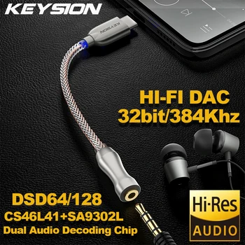 KEYSION Dual Chip Dekoderis Ausinių Stiprintuvo, DAC, USB C Tipo 3,5 mm DSD128 HD Hi-Fi Lossless Adapteris Digital Audio Converter