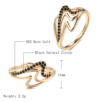 Kinel Karšto Natūralus Juodas Cirkonis Žiedas 585 Rose Gold Geometrinis Tuščiaviduriai Linija Bangų Žiedai Moterims Senovinių Vestuvių Papuošalai 2021 Naujas