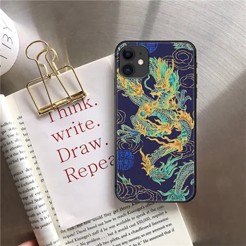 Kinų Meno Dragon Telefono Case Cover For Iphone 5 6 7 8 11 12 5S 6S X Xr XS Se Plus Pro Max Mini 2020 juoda Juoda 3D Tpu